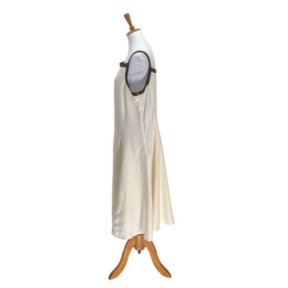Ralph Lauren size 10 dress a-line Linen sleeveless lined zip Ivory W Brown Trim - Picture 4 of 7